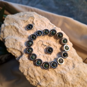 Hematit�Mohaachát ékszerszett - Erdőcsend (karkötő + fülbevaló + medál) - Meska.hu