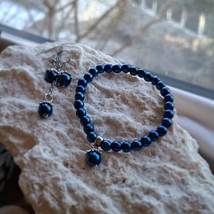 Éjkék Hematit Ásvány Ékszerszett Kézműves Szütyőben � Elegáns Ajándékcsomag - ékszer - ékszerszett - Meska.hu