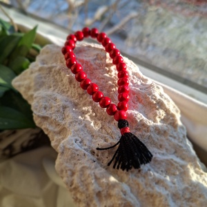 27 szemes fa mala karkötő � Piros színű (8mm), Otthon & Életmód, Dekoráció, Spiritualitás, Mala, Ékszerkészítés, Gyöngyfűzés, gyöngyhímzés, MESKA