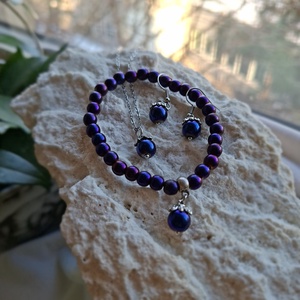 Hematit ékszerszett (karkötő, fülbevaló, medál) � Lila Csend, Ékszer, Ékszerszett, Ékszerkészítés, Gyöngyfűzés, gyöngyhímzés, MESKA