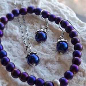 Hematit ékszerszett (karkötő, fülbevaló, medál) � Lila Csend - ékszer - ékszerszett - Meska.hu