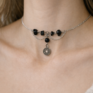 Ásványos choker medállal , Esküvő, Ékszer, Nyaklánc, Ékszerkészítés, Gyöngyfűzés, gyöngyhímzés, MESKA