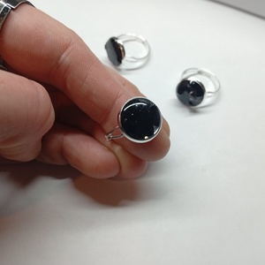 Obszidián gyűrű  - ékszer - gyűrű - üveglencsés gyűrű - Meska.hu