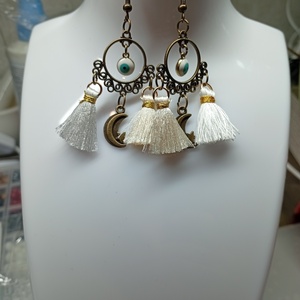 Boho fülbevaló evil eye-al  - ékszer - fülbevaló - csillár fülbevaló - Meska.hu