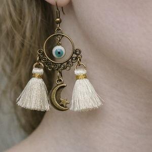 Boho fülbevaló evil eye-al  - ékszer - fülbevaló - csillár fülbevaló - Meska.hu