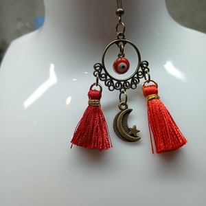 Boho fülbevaló evil eye-al , Ékszer, Fülbevaló, Csillár fülbevaló, Ékszerkészítés, Gyöngyfűzés, gyöngyhímzés, MESKA