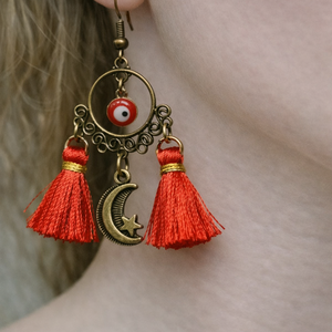 Boho fülbevaló evil eye-al  - ékszer - fülbevaló - csillár fülbevaló - Meska.hu