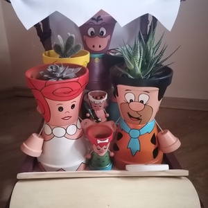 Flintstones cserépfigurák  kőkorszaki kocsival - Meska.hu