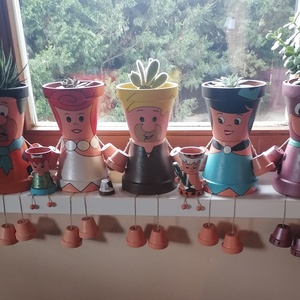Flintstones cserépfigurák  kőkorszaki kocsival - otthon & lakás - dekoráció - asztal és polc dekoráció - asztaldísz - Meska.hu