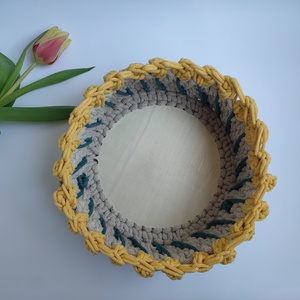 Horgolt, 23 cm, virágos tároló, kosár, Anyák napjára - otthon & életmód - tárolás & rendszerezés - tárolókosár - Meska.hu