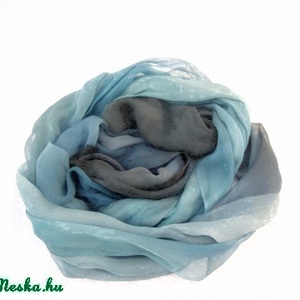 Kék szemű ombré festésű hernyóselyem chiffon sál  - ruha & divat - sál, sapka, kendő - sál - Meska.hu
