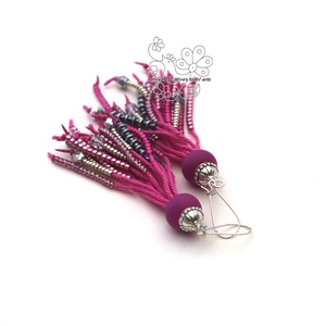 Rózsaszín rojtos gyöngy bojt fülbevaló -  - Meska.hu