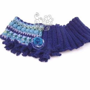 Sötétkék boho körsál kötött horgolt csősál öko gyapjú möbius sál rojtos - ruha & divat - sál, sapka, kendő - sál - Meska.hu
