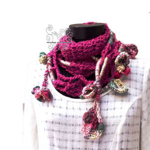 Magenta extra hosszú boho gyapjú sál - ruha & divat - sál, sapka, kendő - sál - Meska.hu