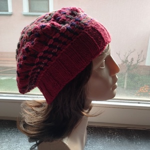 Piros laza női barett sapka horgolt boho slouchy puha gyapjúból - ruha & divat - sál, sapka, kendő - sapka - Meska.hu