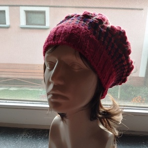 Piros laza női barett sapka horgolt boho slouchy puha gyapjúból - ruha & divat - sál, sapka, kendő - sapka - Meska.hu