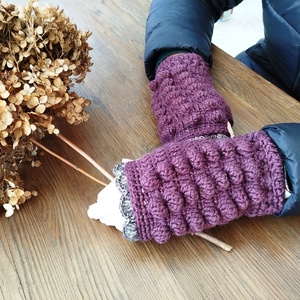 Horgolt padlizsán boho női kézmelegítő kesztyű puha meleg 100% gyapjúból, Ruha & Divat, Sál, Sapka, Kendő, Kesztyű, Horgolás, MESKA