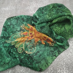 Életfa selyem sál stóla sötétzöld , Ruha & Divat, Sál, Sapka, Kendő, Stóla, Selyemfestés, MESKA