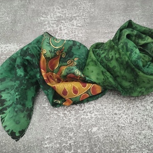 Életfa selyem sál stóla sötétzöld  - ruha & divat - sál, sapka, kendő - stóla - Meska.hu