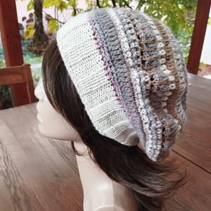 Latte laza női barett sapka horgolt boho slouchy puha gyapjúból - ruha & divat - sál, sapka, kendő - sapka - Meska.hu