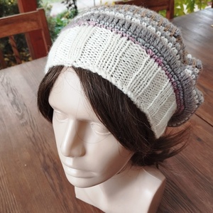 Latte laza női barett sapka horgolt boho slouchy puha gyapjúból - ruha & divat - sál, sapka, kendő - sapka - Meska.hu