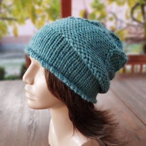 Türkiz leveles vastag oeko-tex gyapjú női sapka kötött laza slouchy - ruha & divat - sál, sapka, kendő - sapka - Meska.hu