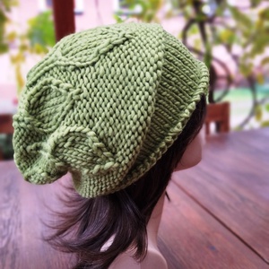 Pisztácia leveles vastag öko gyapjú női sapka kötött laza slouchy - ruha & divat - sál, sapka, kendő - sapka - Meska.hu