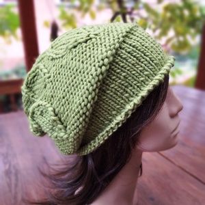 Pisztácia leveles vastag öko gyapjú női sapka kötött laza slouchy - ruha & divat - sál, sapka, kendő - sapka - Meska.hu