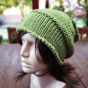Pisztácia leveles vastag öko gyapjú női sapka kötött laza slouchy - ruha & divat - sál, sapka, kendő - sapka - Meska.hu