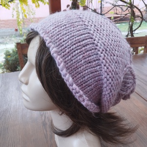 Pasztell rózsaszín leveles vastag öko gyapjú női sapka kötött laza slouchy - ruha & divat - sál, sapka, kendő - sapka - Meska.hu