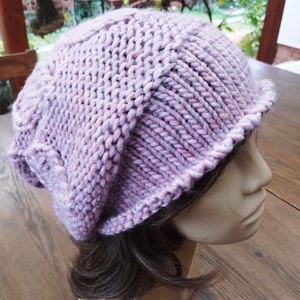 Pasztell rózsaszín leveles vastag öko gyapjú női sapka kötött laza slouchy - ruha & divat - sál, sapka, kendő - sapka - Meska.hu