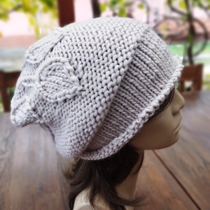 Bézs leveles vastag öko gyapjú női sapka kötött laza slouchy, Ruha & Divat, Sál, Sapka, Kendő, Sapka, Kötés, MESKA