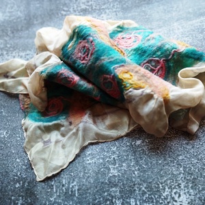 Hernyóselyem gyapjú nuno nemez sál Pille, Ruha & Divat, Sál, Sapka, Kendő, Sál, Selyemfestés, Nemezelés, MESKA