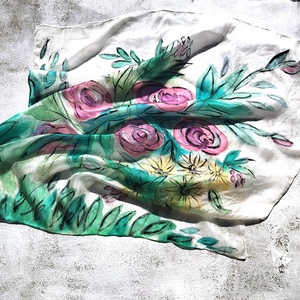 Tavasz pasztell virágos hernyóselyem festmény kendő egyetlen  - Meska.hu