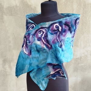 Kék lila csigavonalas selyem gyapjú nuno nemez sál - ruha & divat - sál, sapka, kendő - stóla - Meska.hu