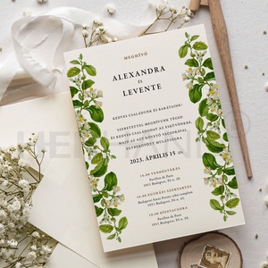 Elegáns virágos esküvői meghívó, Esküvő, Meghívó & Kártya, Meghívó, Fotó, grafika, rajz, illusztráció, Papírművészet, Meska