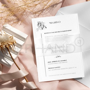 Dombornyomott esküvői meghívó, egyedi monogrammal és mintázott pauszszalaggal díszítve - esküvő - meghívó & kártya - meghívó - Meska.hu
