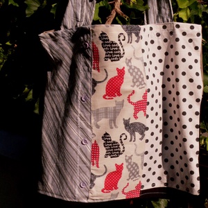- - - - SALE / KÉSZLETKISÖPRÉS - - - FUSION 35. Cicás shopper., Táska & Tok, Kézitáska & válltáska, Nagy pakolós táska, Varrás, Újrahasznosított alapanyagból készült termékek, Meska