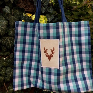 DEER. Kockás szarvasos shopper fúknak. - táska & tok - bevásárlás & shopper táska - shopper, textiltáska, szatyor - Meska.hu