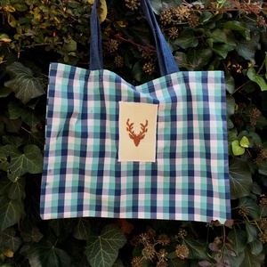  DEER. Kockás szarvasos shopper fúknak., Táska & Tok, Bevásárlás & Shopper táska, Shopper, textiltáska, szatyor, Varrás, Hímzés, Meska