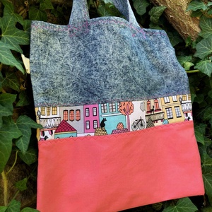  FUSION 76. Párzsi cicás shopper., Táska & Tok, Bevásárlás & Shopper táska, Shopper, textiltáska, szatyor, Varrás, Újrahasznosított alapanyagból készült termékek, Meska