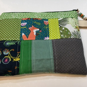  MIXED UP IN GREEN/GREY. Patchwork biciklis-rókás-leveles sminkcucc-tartó/pipere - táska & tok - neszesszer - Meska.hu