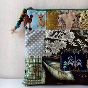  MIXED UP IN GREEN/YELLOW. Patchwork kutyás-leveles sminkcucc-tartó/pipere - táska & tok - neszesszer - Meska.hu
