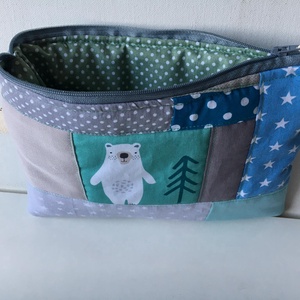  MIXED UP IN MINT/GREY. Patchwork (jeges)medvés sminkcucc-tartó/pipere - táska & tok - neszesszer - Meska.hu