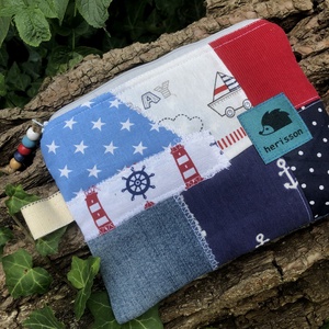 MIXED UP in NAVY. No. 2. Patchwork neszi. , Táska & Tok, Neszesszer, Varrás, Újrahasznosított alapanyagból készült termékek, MESKA