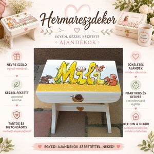  Névre szóló fa gyereksámli � egyedi kézzel festett sámli, keresztelőre és születésnapra, Baba - mama, Babaszobabútor, Gyerek szék, sámli, Famegmunkálás, Festészet, MESKA
