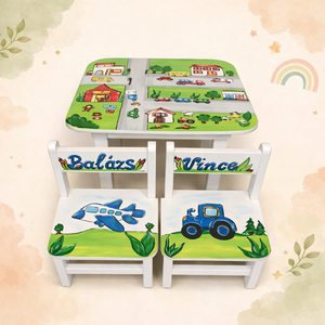 Egyedi gyerek asztal és székek � Egyedi grafikával � Névre szóló kivitel �� Ajándék születésnapra  - baba - mama - babaszobabútor - gyerek asztal székkel - Meska.hu