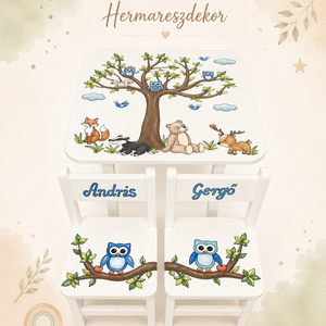 Egyedi gyerek asztal és székek ? Egyedi grafikával � Névre szóló kivitel ? Ajándék születésnapra , Baba - mama, Babaszobabútor, Gyerek asztal székkel, Famegmunkálás, Festészet, MESKA