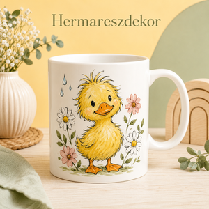 Egyedi Bögre Kócos kiskacsa virágokkal  - Meska.hu