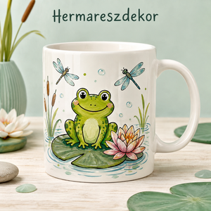 Egyedi Bögre Béka tavirózsával és szitakötővel  - Meska.hu